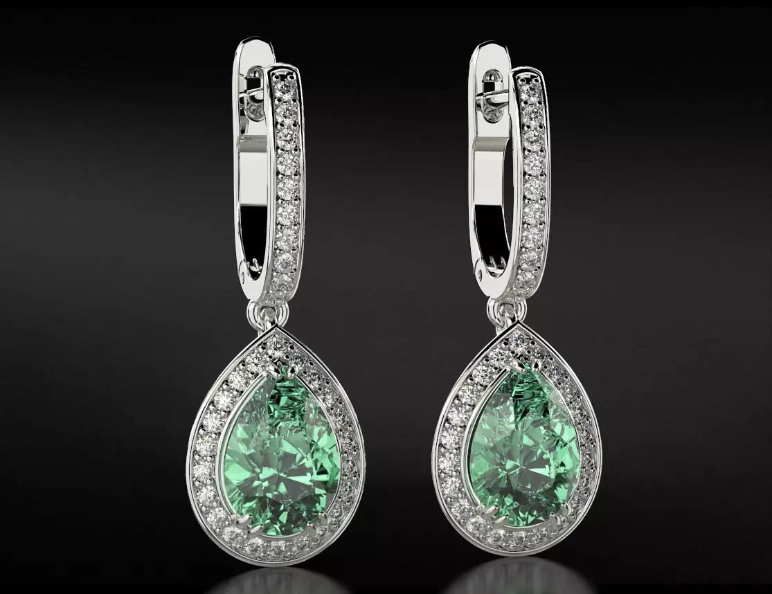 stylish earrings with diamonds and pear 746 3d model 05c38d9c52